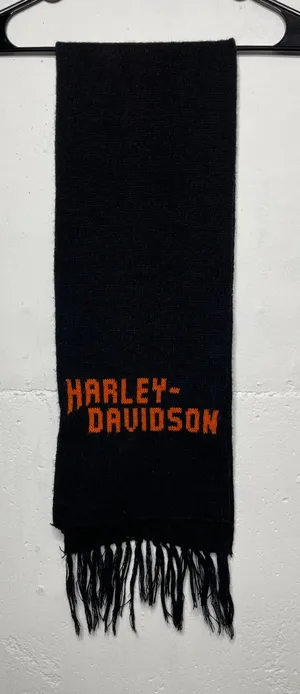 Vintage Harley- Davidson Acrylic Scarf Black Orange made in USA thumbnail 1