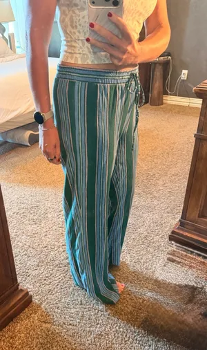 American Eagle Striped Wide Leg Palazzo Pants Green Blue M thumbnail 1