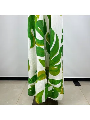 NWOT Farm Rio Linen Blend Green Leaf Print Sleeveless Maxi Dress Size S thumbnail 5