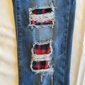 Judy Blue Size 9/29 Buffalo Plaid Patch Skinny Blue Ripped Denim Jeans JB8268DK thumbnail 8