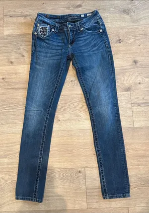 MISS ME Signature Rise 2000s Y2K Embellished Glitzy Sparkly Skinny Jeans 27 thumbnail 1