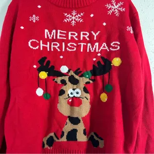 Merry Christmas Red Reindeer Googly Eyes Crewneck Sweater Holiday Ugly Christmas thumbnail 3