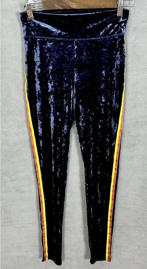 Aerie Chill Play Move Leggings Womens Medium‎ Blue Velvet Rainbow Side Stripe thumbnail 1