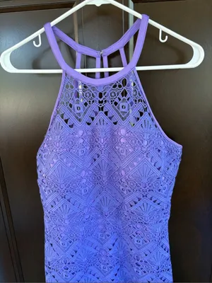 NWT GUESS Geo Lace Flounce Hem Dress Violet Size 8 thumbnail 5