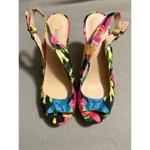Nine West Massie Floral Cork Wedge Slingback Sandals Multicolor Peep Toe 6.5M thumbnail 3