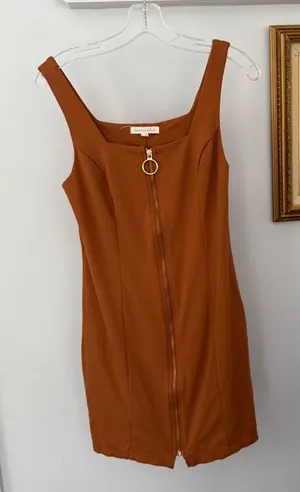 Bailey Blue Rust‎ Orange Square Neck Zip Front Mini Dress Women's Size M Fall thumbnail 1
