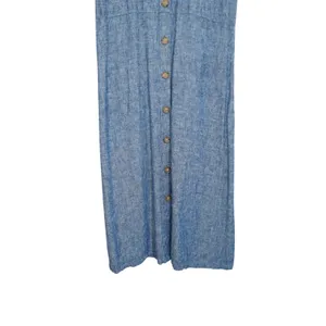 Old Navy Women's Blue Linen Blend Button Front V-Neck Short Sleeve Midi Dress thumbnail 3
