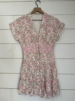 ALICE + OLIVIA Keela Floral Print Smocked Button-Front Dress thumbnail 12