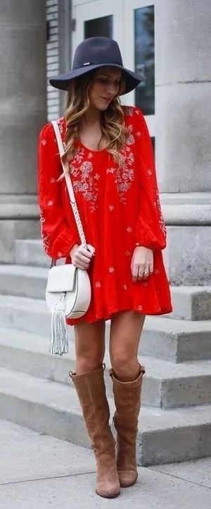 Free People Sweet Tennessee Boho Embroidered‎ Red Festival Dress thumbnail 1