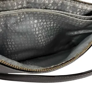 Kate Spade Leila Triple Gusset Gray Leather Crossbody Purse thumbnail 9