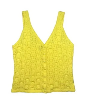 Milk & Honey Yellow Pointelle Knit Button Front Tank Top Size Medium thumbnail 1