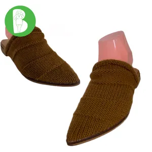 Mi.Im Brown Leather & Knit Sweater Fabric Flat Mule Slide Shoes (6m) thumbnail 4