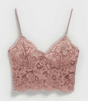 ZARA Romantic Lace Bralette Pink Mauve L thumbnail 1