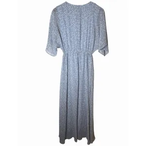 Entro Blue Maxi Dress Sz M V-Neck Keyhole Bust Flutter Kimono Sleeves thumbnail 5