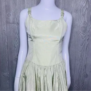 Jessica McClintock gunne sax light green jeweled tanktop fit & flair silky dress thumbnail 3