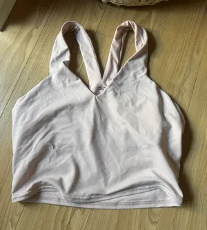 ALO Yoga Light Pink V-Neck Sports Bra thumbnail 1