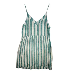 April Kiss Striped Linen Blend Dress Women's M Green Button Cottagecore Beachy‎ thumbnail 2