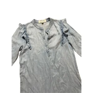 Anthropologie‎ Cloth & Stone Blue Denim Chambray Ruffle Shirt Dress XS thumbnail 6