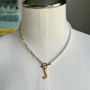 “J” Gold /Pearl Necklace thumbnail 1