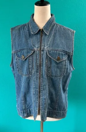 Rythm Blue Denim Full Zip Vest Cotton Collared Medium Wash Size L thumbnail 1