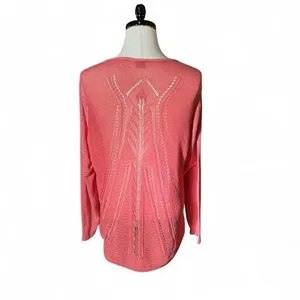 Ariat Crochet Back Henley Top Womens XXL Coral Pink Long Sleeve Slub Knit Boho thumbnail 2