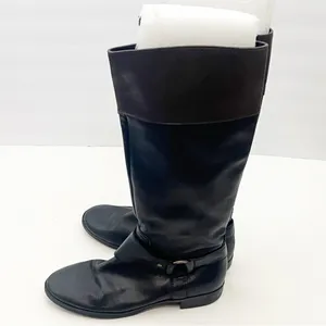RALPH LAUREN Sulita Leather Black Brown Harness Zipper Knee High Riding Boots 7 thumbnail 7