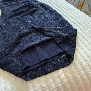 Lauren Ralph Lauren Blue Sequin Lace Ruched Sheath Cocktail Dress Sz 4 thumbnail 13