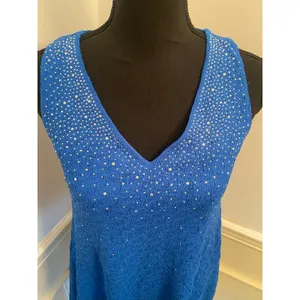 Vocal Apparel Y2K Royal Blue Rhinestone Tunic Tank Top - Handkerchief Hem thumbnail 2