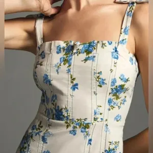 Anthropologie $160 Blue Flower Mini Dress Blue Floral Cottagecore Boho Bohemian‎ thumbnail 2