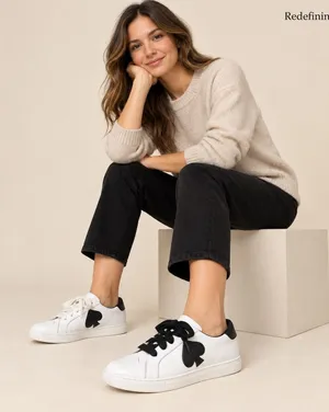 Kate Spade New York Fez White Black Leather Spade Logo Sneakers Womens 9B thumbnail 1