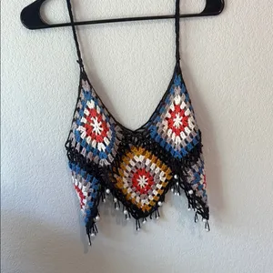 Colorful Crochet Women's Top festival Coachella cottage fairy vintage hippie thumbnail 3