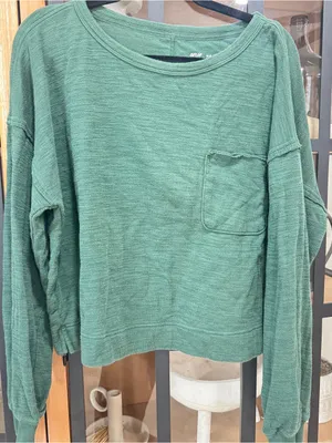 Aerie forest green long sleeve cropped tee pullover ribbed pocket ribbed knit thumbnail 9
