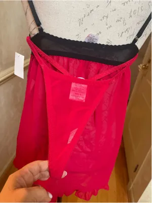 Linea Donatella Red Black Lace Babydoll Chemise Thong Set NWT Size S and M thumbnail 6