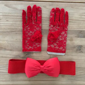 Unbranded Red‎ Bow Belt and Lace Gloves Set OS Excellent Retro Pinup Style thumbnail 1
