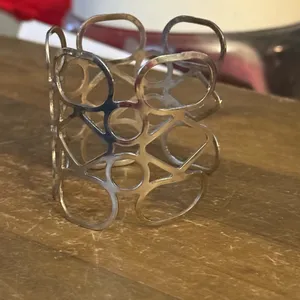 Silver tone wide geometric cutout cuff bangle bracelet thumbnail 6