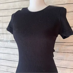 Intimately Free People Black Ribbed Short Sleeve Top Size M/L thumbnail 2