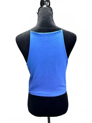 GAZE Blue Halter Neck Crop Top Ribbed Sleeveless Y2K Cami Summer Tank Size M thumbnail 2