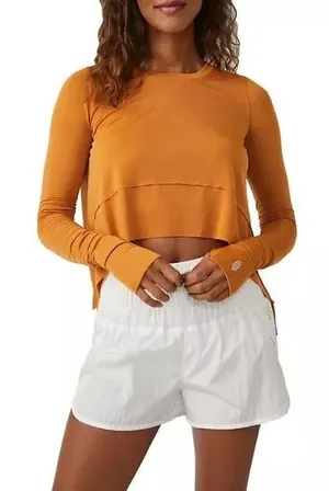 Free People Movement Medium Russet Orange Long Sleeve High Low Workout Top thumbnail 1