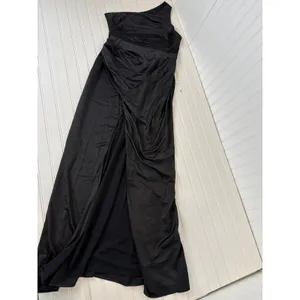 Lulus Dreaming of Elegance Black Satin One-Shoulder Dress Flowy Bridesmaid Large thumbnail 2