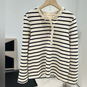 Sézane Gael Mariniere Striped Long Sleeve Top with Ruffles thumbnail 3