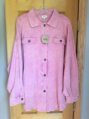 BiBi Pink Button Down Shacket Jacket Size XL
Oversized Tunic Slouchy Cozy NWT thumbnail 1