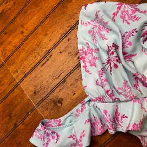 LIKELY Blue‎ Pink Floral One Shoulder Ruffle Midi Dress Size 8 Botanical Y2K thumbnail 3