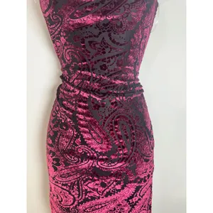 Fashion Magazine Vintage Y2K Burgundy Paisley Velvet Bodycon Mini Dress Small thumbnail 2