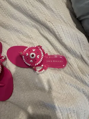 Jack Rogers Jelly Sandals Pink and White Size 10 thumbnail 2
