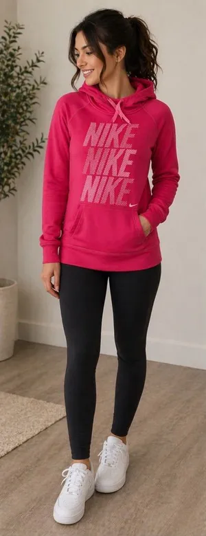 Nike Women's Hot Pink Pullover Hoodie with Repeat Logo Xs thumbnail 1