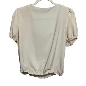 OLM Cream Square Neck‎ Puff Sleeve Cropped Top Sz M thumbnail 3