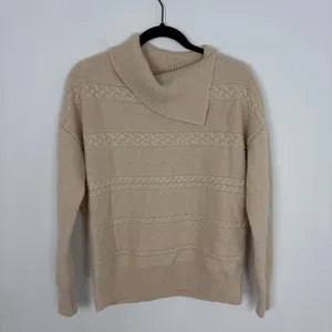 Rachel Zoe Cashmere Split Neck Sweater Cable Knit Old Money Luxury Capsule Large thumbnail 2