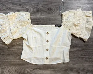Zara Off-The-Shoulder Eyelet Ruffle Sleeve Crop Top Medium thumbnail 1