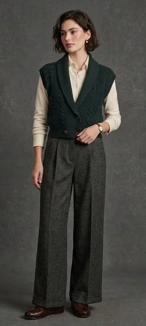 Vintage JH Collectibles Wool Dark Green Shawl Collar Knit Blouse M thumbnail 1