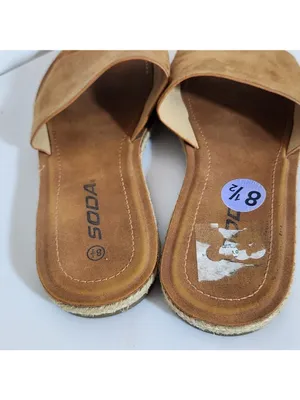 Soda Light Brown Faux Suede Slides Size 8.5 Flaw thumbnail 5